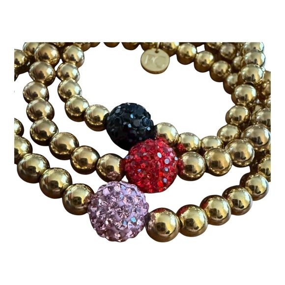 Rustic Cuff Ireland Beaded Stretch Bracelet Set Of 3 Pink Red Black Crystal - Picture 2 of 7